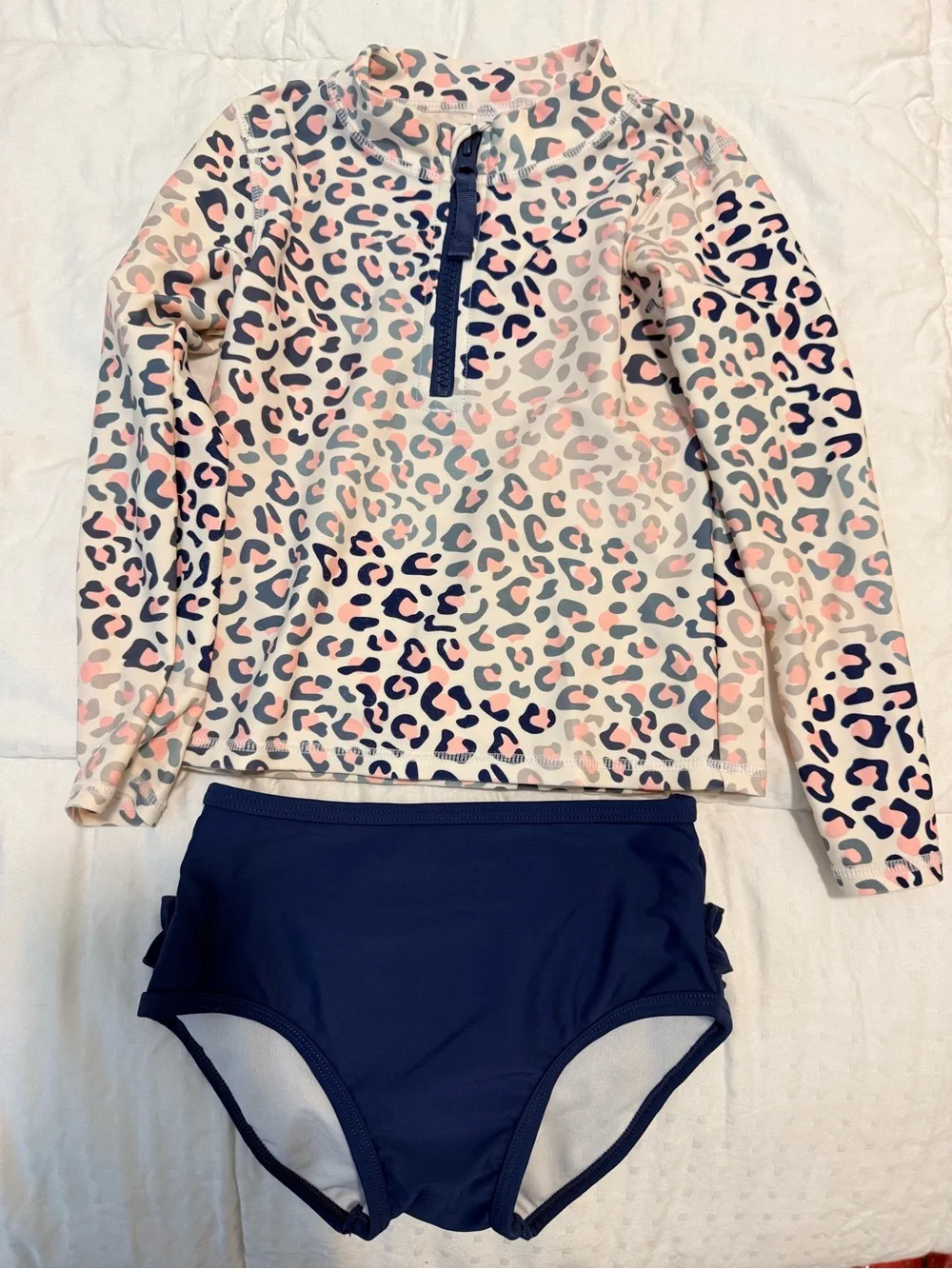 Ruffle Butts Pink & Navy Leopard Print Long Sleeve Rashguard Set